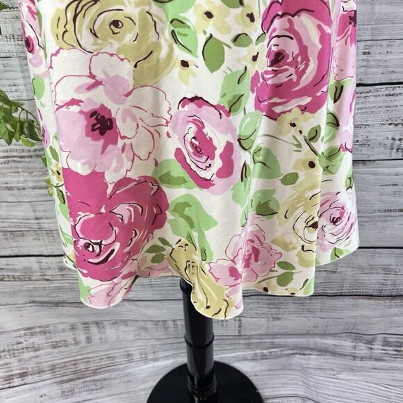 Spiegel Skirt size 14 Pink Green Floral Rose Knee A Line Stretch Wedding Modest - Picture 7 of 11